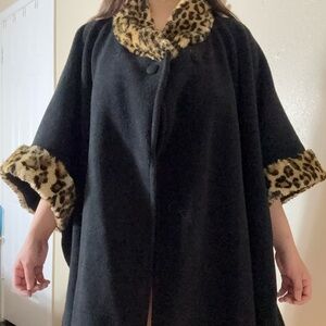 Black Cape with Leopard Trim